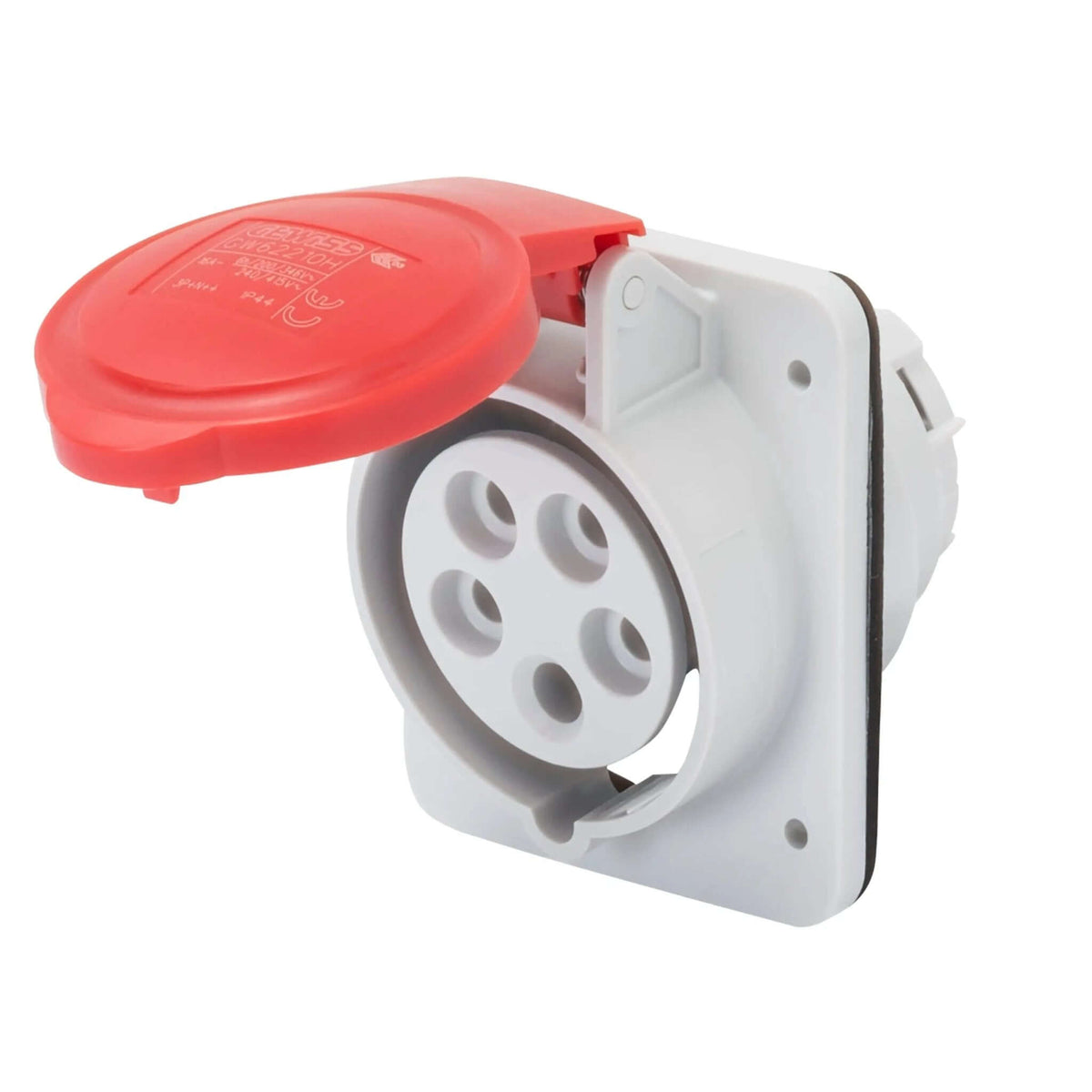 Gewiss GW62210H 10° angled flush-mount socket outlet with red hinged cover, 16A 3P+N+E IP44 UAE