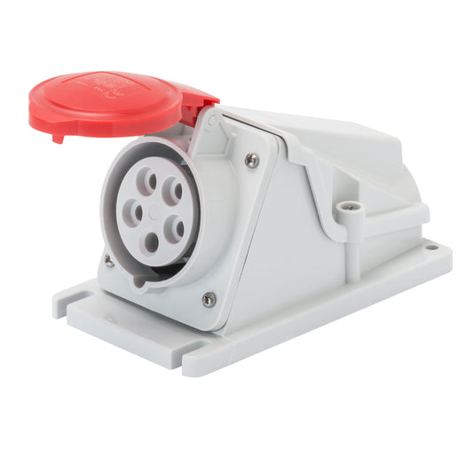 Gewiss GW62482 90° Angled Surface-Mount Socket Outlet, 16A 400V 5-Pin (3P+N+E), IP44 Red