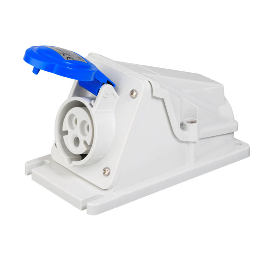 Gewiss GW62477 90° Angled Surface-Mount Socket Outlet 16A 2P+E – IP44 Blue (230V, 6H)