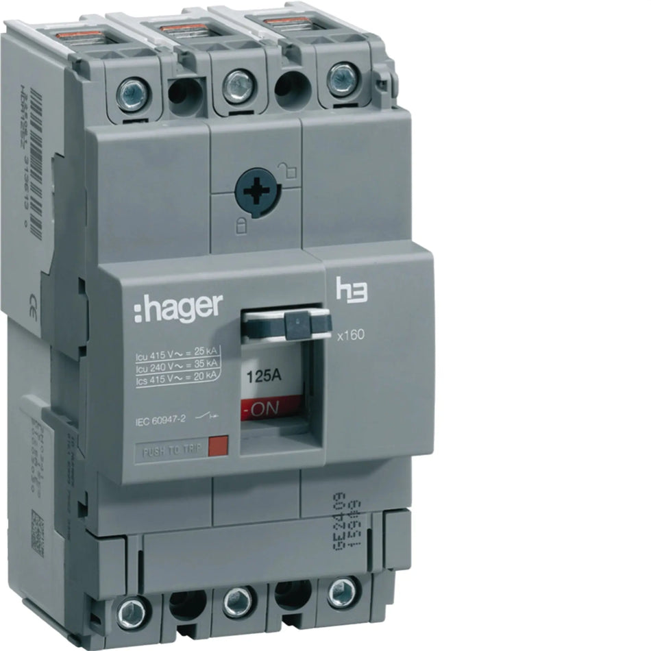 Hager HHA125Z 3-pole 125A 25kA MCCB (h3 x160) — official Hager product photo