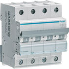 Hager MCN463 Miniature Circuit Breaker, 63A 4P, 6kA, white with blue stripe, front view. UAE