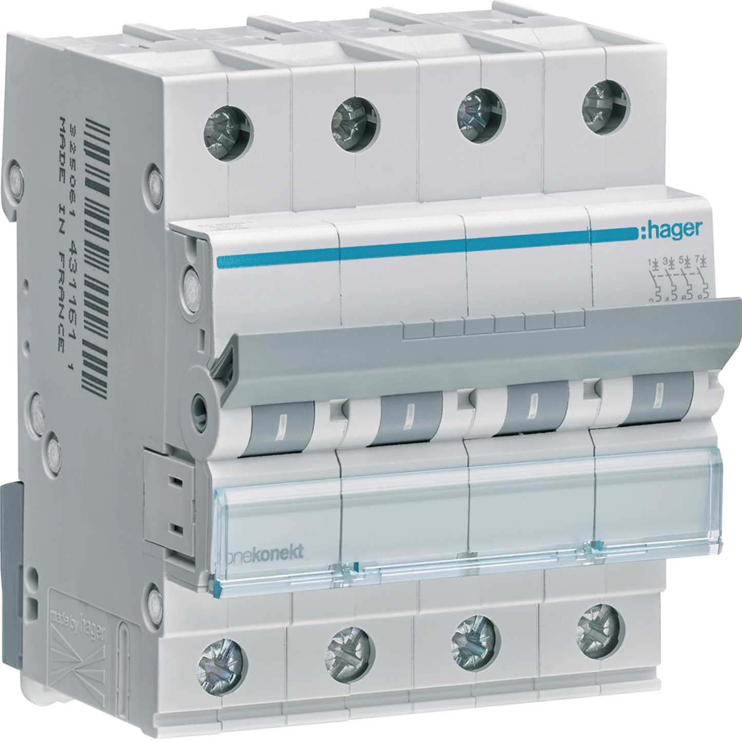 HAGER मिनिएचर सर्किट ब्रेकर चार पोल 63A 6KA 4P MCB MCN463 