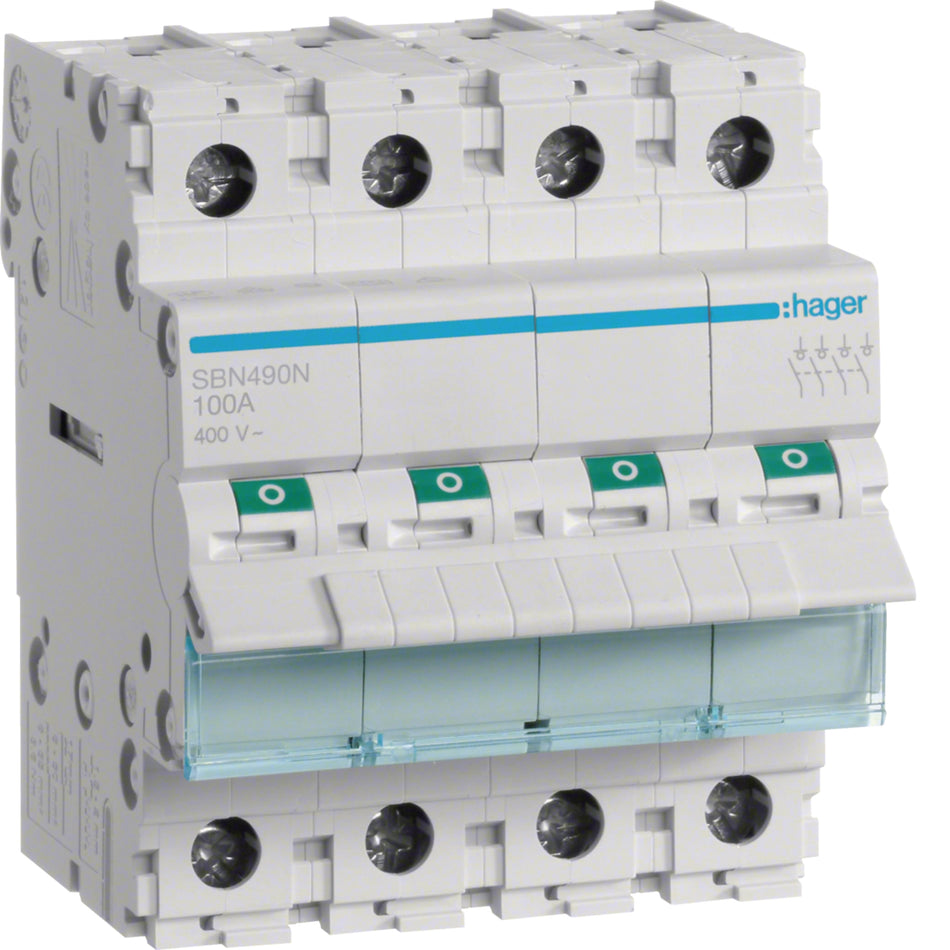Hager SBN490N 90A 4-Pole Modular Isolator