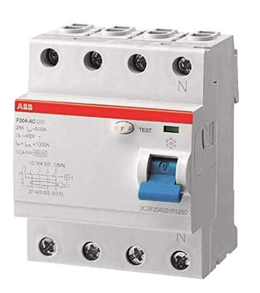 ABB Earth leakage circuit breaker 100A 4P 30MA F204 100A/0.03/4P (ELCB) 2CSF204005R1900 - Deluxe Electricals
