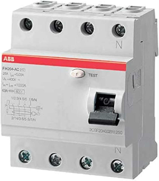 ABB Earth Leakage Circuit Breaker - 40A 4 Pole 30mA (ELCB/RCCB) - FH204 AC-40/0, 03 - Deluxe Electricals