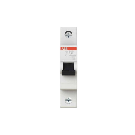 ABB 1P Type C MCB, 6KA, white body with black toggle and red ABB label. UAE