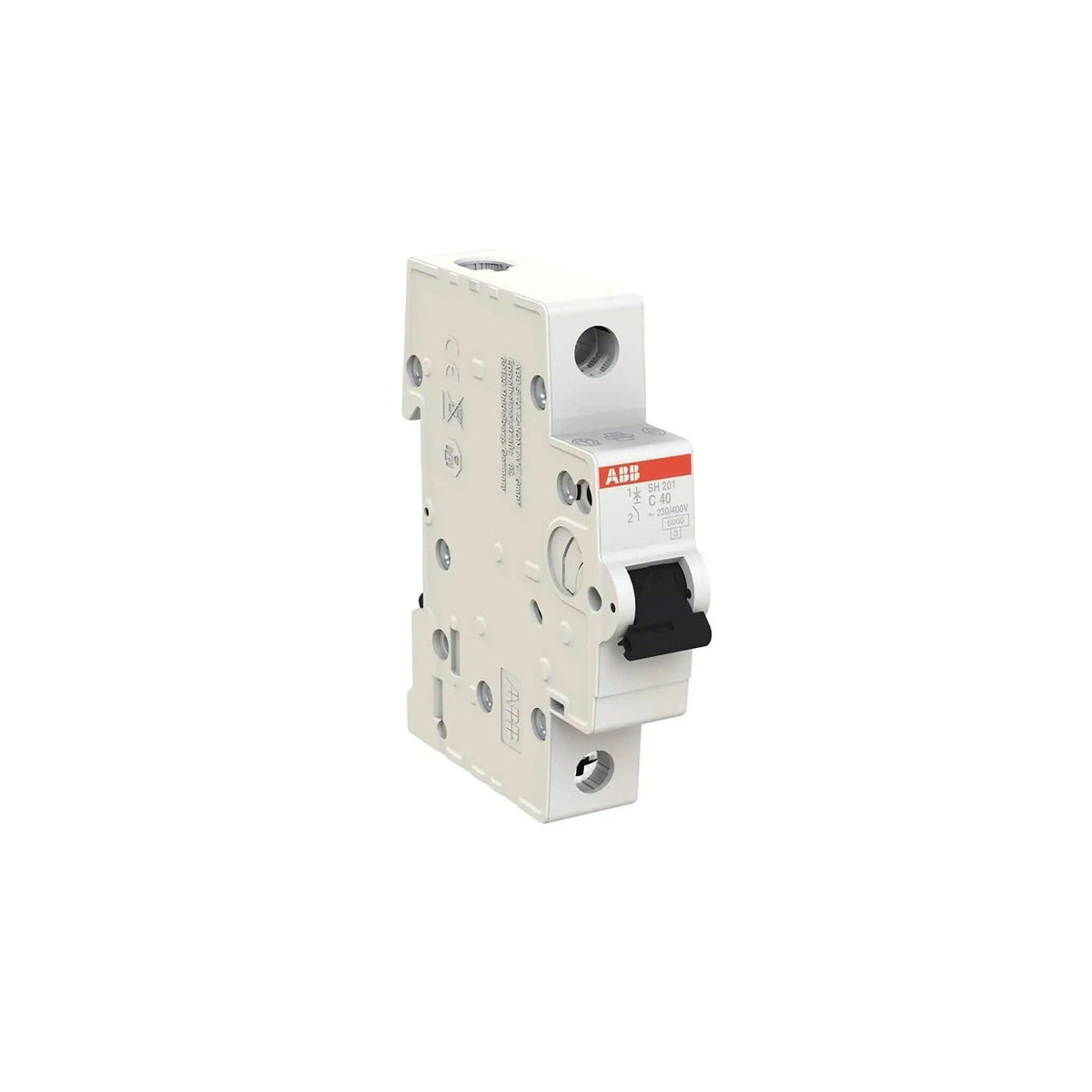 ABB 1P miniature circuit breaker, Type C, 6 kA, 6–32 A, white body with red ABB label and black toggle UAE