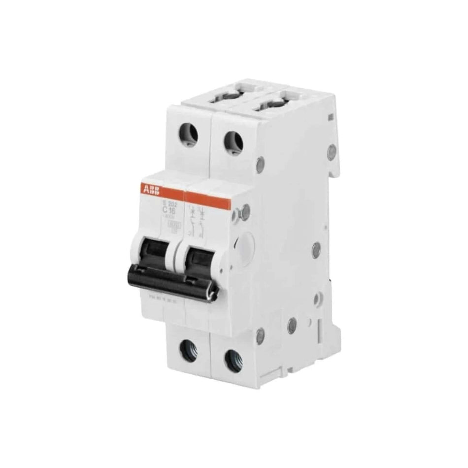 ABB S202-C2 two-pole miniature circuit breaker, 2A, type C, 6kA, front view. UAE