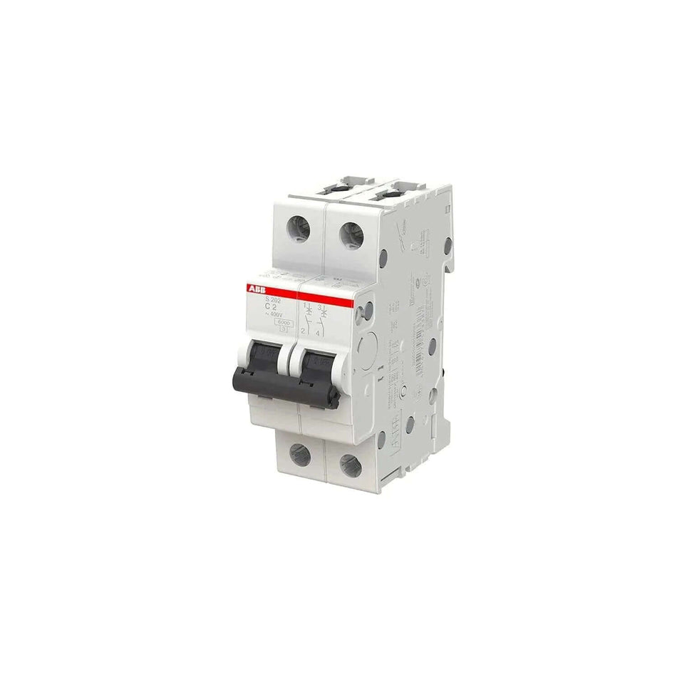 ABB S202-C2 2A double-pole miniature circuit breaker, Type C, 6KA, front view. UAE