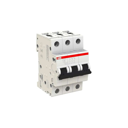 ABB S203M-C20 3-pole miniature circuit breaker, Type C, 20A, white body with red ABB stripe and black toggles UAE