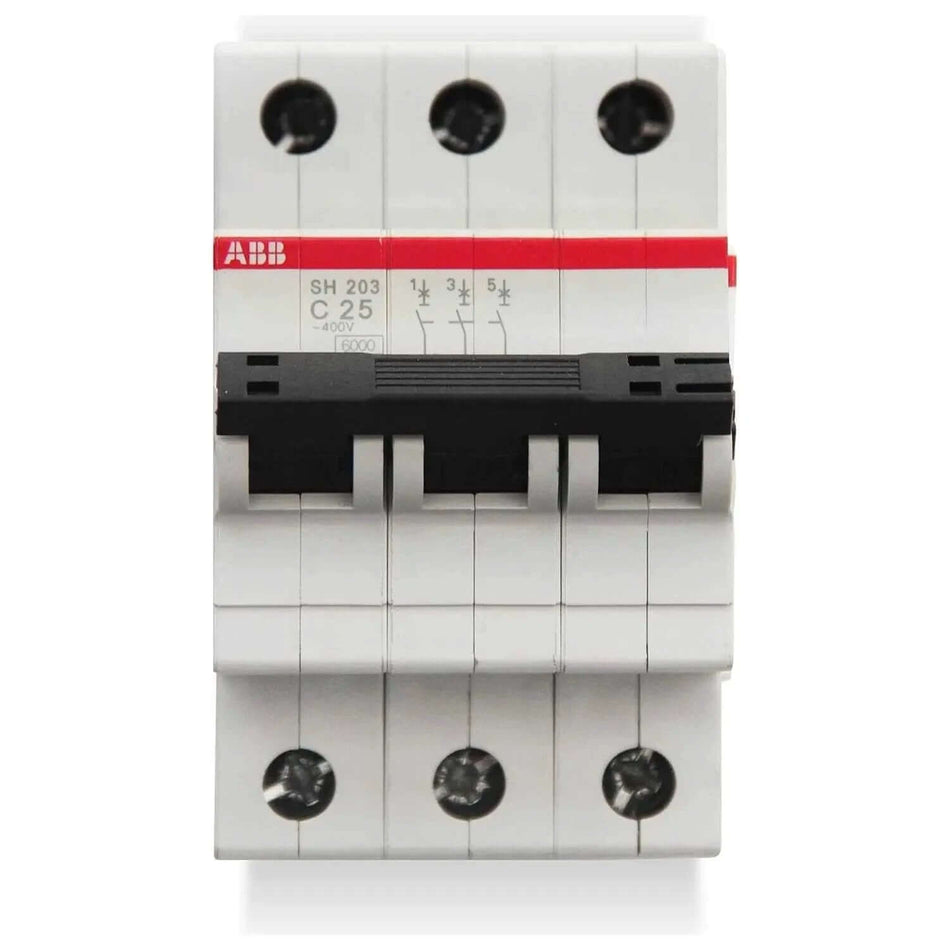 ABB SH203-C25 three-pole miniature circuit breaker, 25A, Type C, 6kA, front view UAE