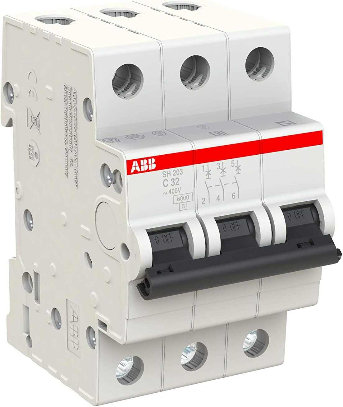 Abb Three Pole Miniature Circuit Breaker 32A Tp Mcb 6Ka Type C Sh203-C32 2Cds213001R0324 - Deluxe Electricals