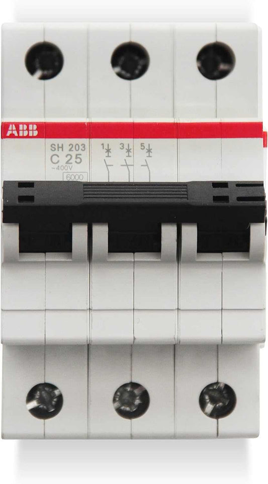 Abb Three Pole Miniature Circuit Breaker 25A Tp Mcb 6Ka Type C Sh203-C25 2Cds213001R0254 - Deluxe Electricals