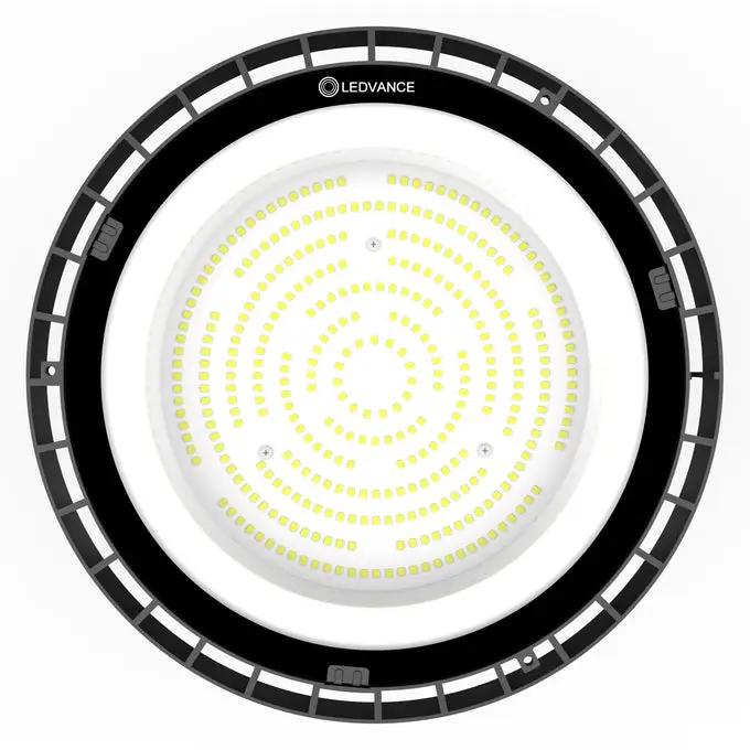 Ledvance LED Value Highbay 200W G2 6500K, round ceiling light with black ring and visible LED array.