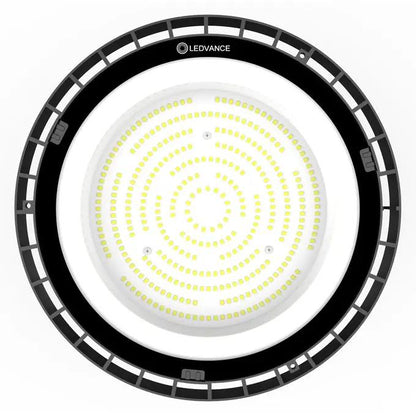 Ledvance LED Value Highbay 200W G2 6500K, round ceiling light with black ring and visible LED array.