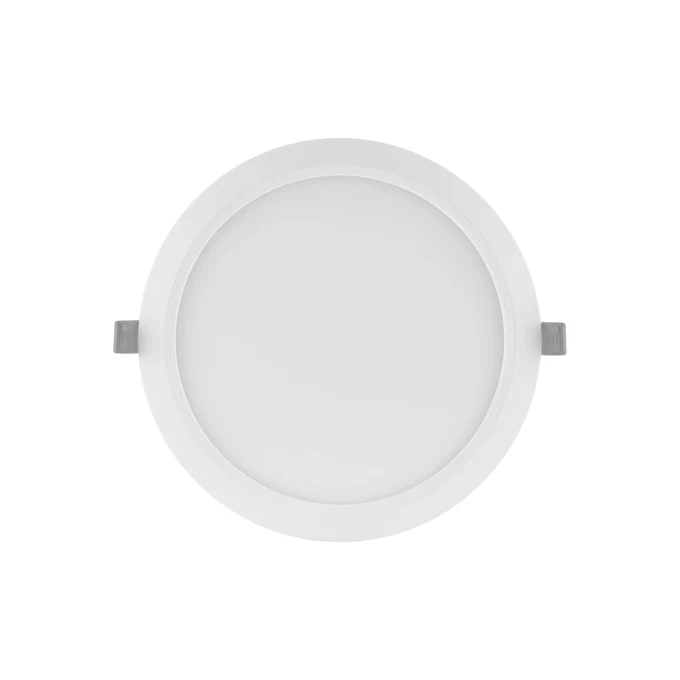 Ledvance LED Value Slim round downlight, white circular ceiling panel with side mounting clips. UAE
