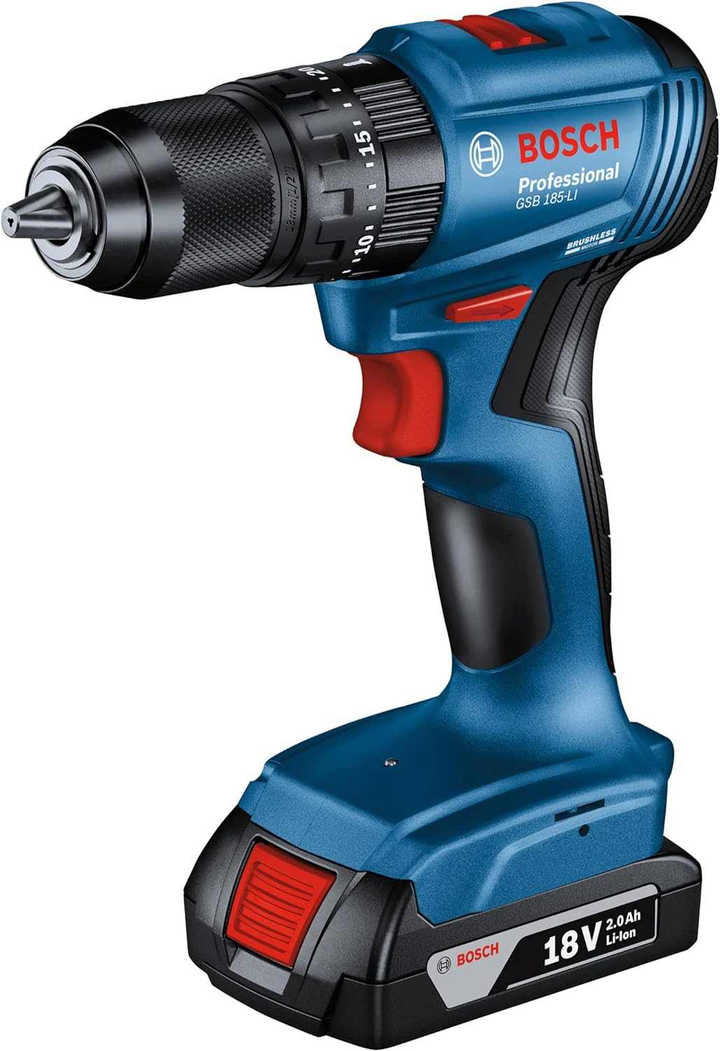 Bosch Professional GSB 185-LI 18V Impact Drill (2x2.0 Ah, GAL 18V-20, 23 pcs Accessories) - Deluxe Electricals