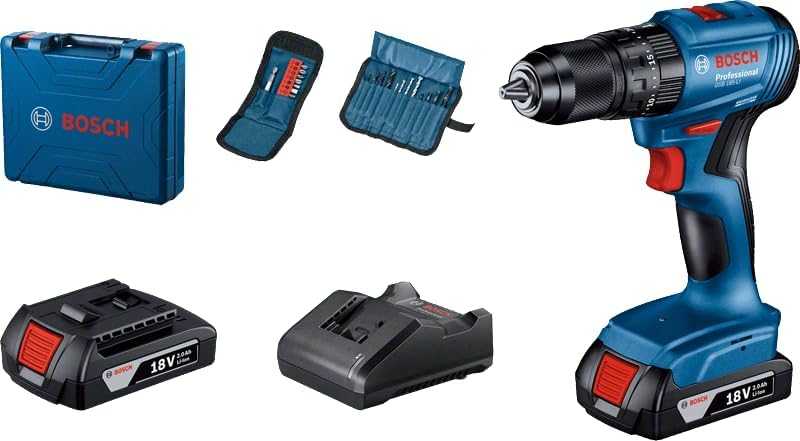 Bosch Professional GSB 185-LI 18V Impact Drill (2x2.0 Ah, GAL 18V-20, 23 pcs Accessories) - Deluxe Electricals