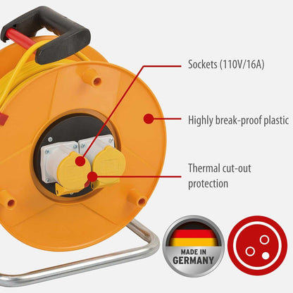 Brennenstuhl Garant 110V CEE 2 cable reel 50m H05VV-F 3G1,5, 1138873 - Deluxe Electricals