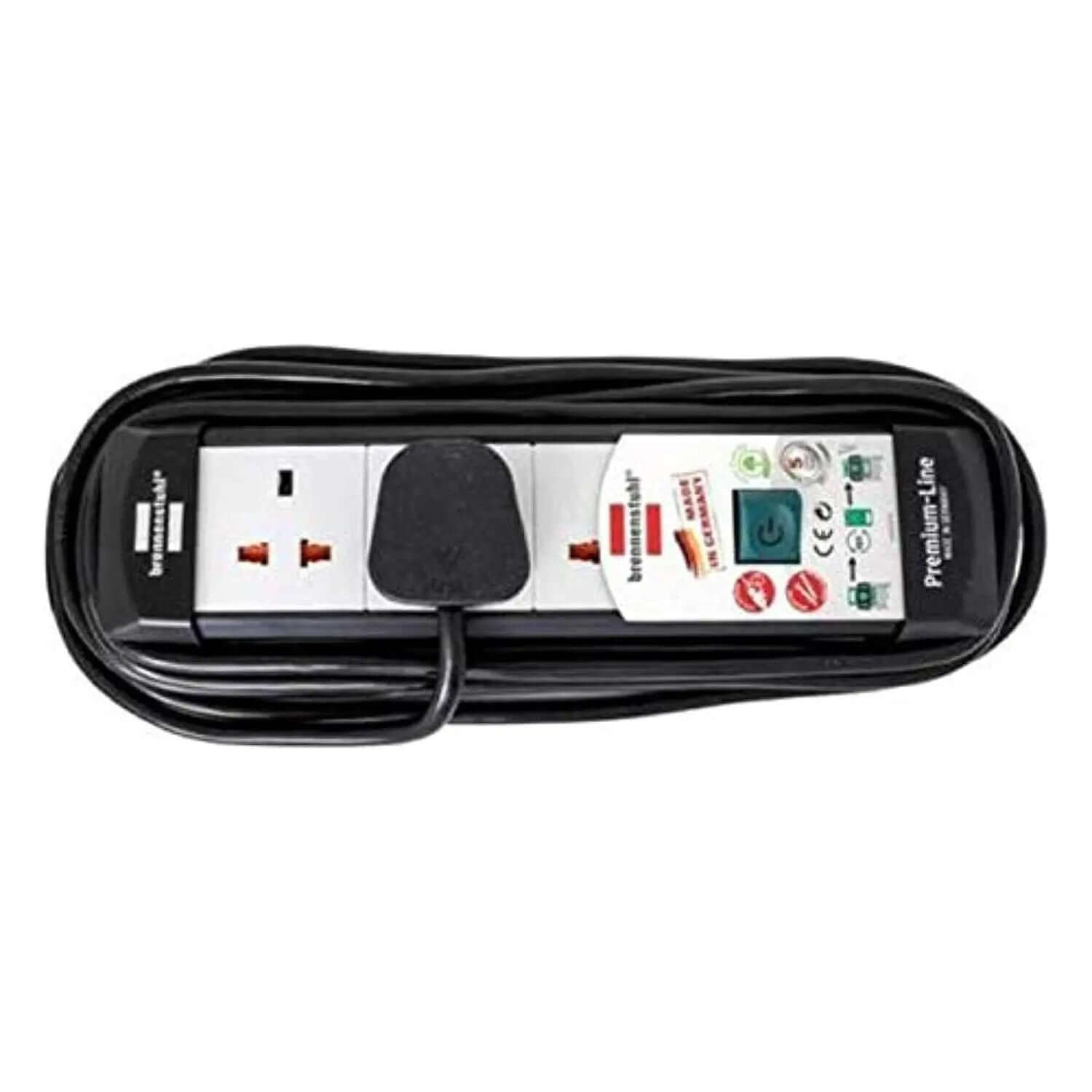 Brennenstuhl Premium Line 13A 3-way extension cord with 5 m cable, black/light-gray, top view UAE