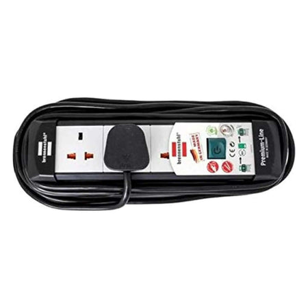 Brennenstuhl Premium Line 13A 3-way extension cord with 5 m cable, black/light-gray, top view UAE