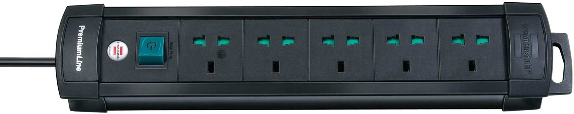 Brennenstuhl Premium-Line Multistandard, 5-way extension lead with 5m Universal extension cable, Made in Germany - Deluxe Electricals