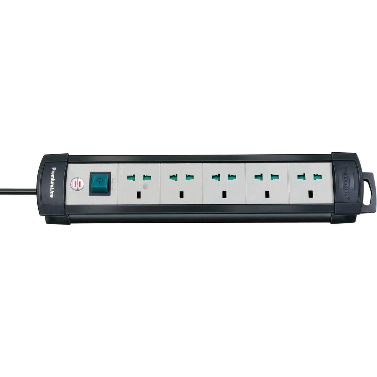 Alt Tag: Brennenstuhl Premium Line 5-way Extension Cord 3m black power strip with 5 universal sockets and on/off switch, made