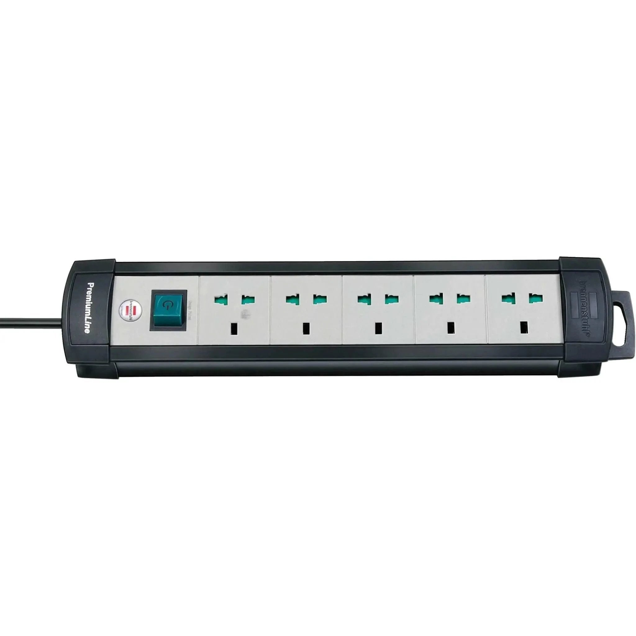 Alt Tag: Brennenstuhl Premium Line 5-way Extension Cord 3m black power strip with 5 universal sockets and on/off switch, made