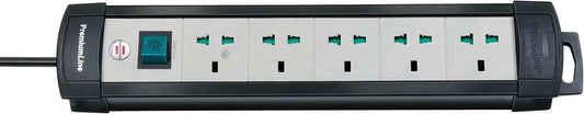 Brennenstuhl Premium Line Multistandard,  Made in Germany, Black/Light-grey, 5-way / 3m - Deluxe Electricals
