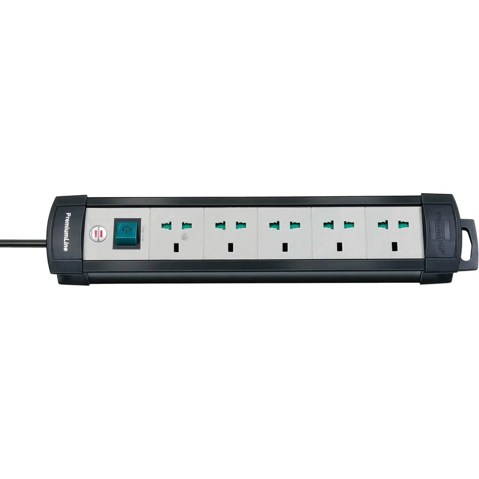 Alt Tag: Brennenstuhl Premium Line 5-way Extension Cord 3m black power strip with 5 universal sockets and on/off switch, made