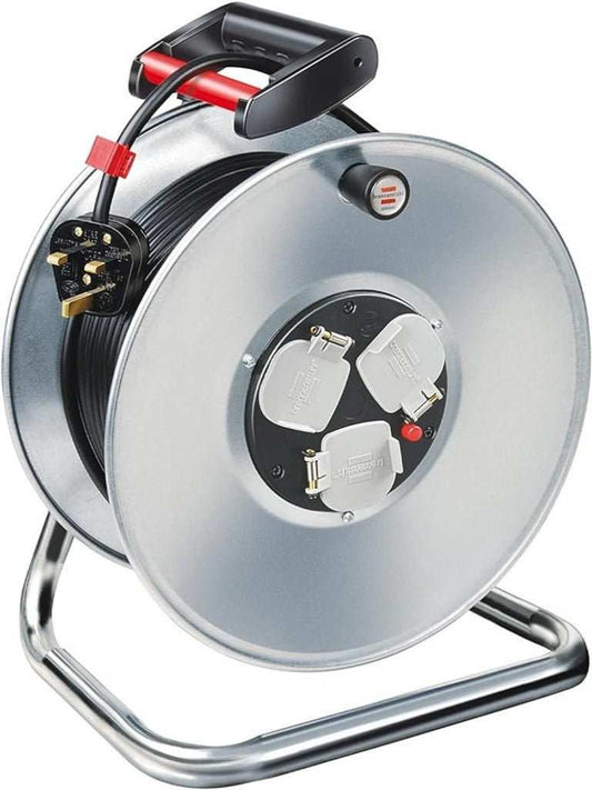 Brennenstuhl Garant Steel 13A 3-way socket Cable Reel , Made in Germany - Deluxe Electricals