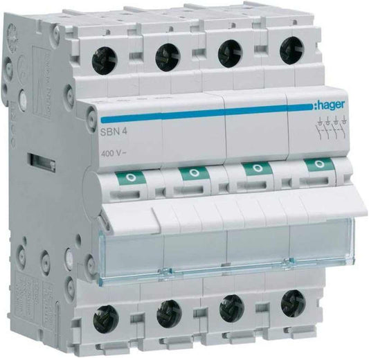 HAGER FOUR POLE 63A ISOLATOR 4POLE SBN464N *ONEKONEKT* - Deluxe Electricals