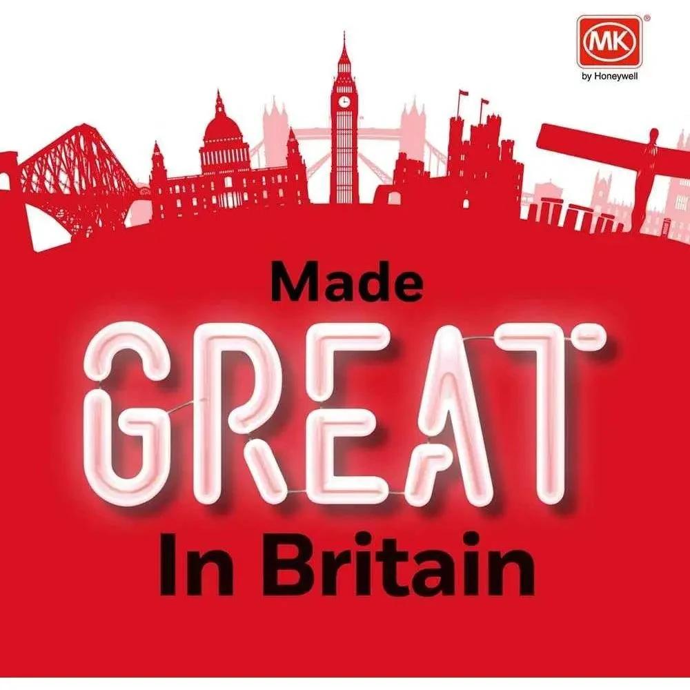 MK by Honeywell banner showing Made Great In Britain neon sign with city skyline and MK logo UAE