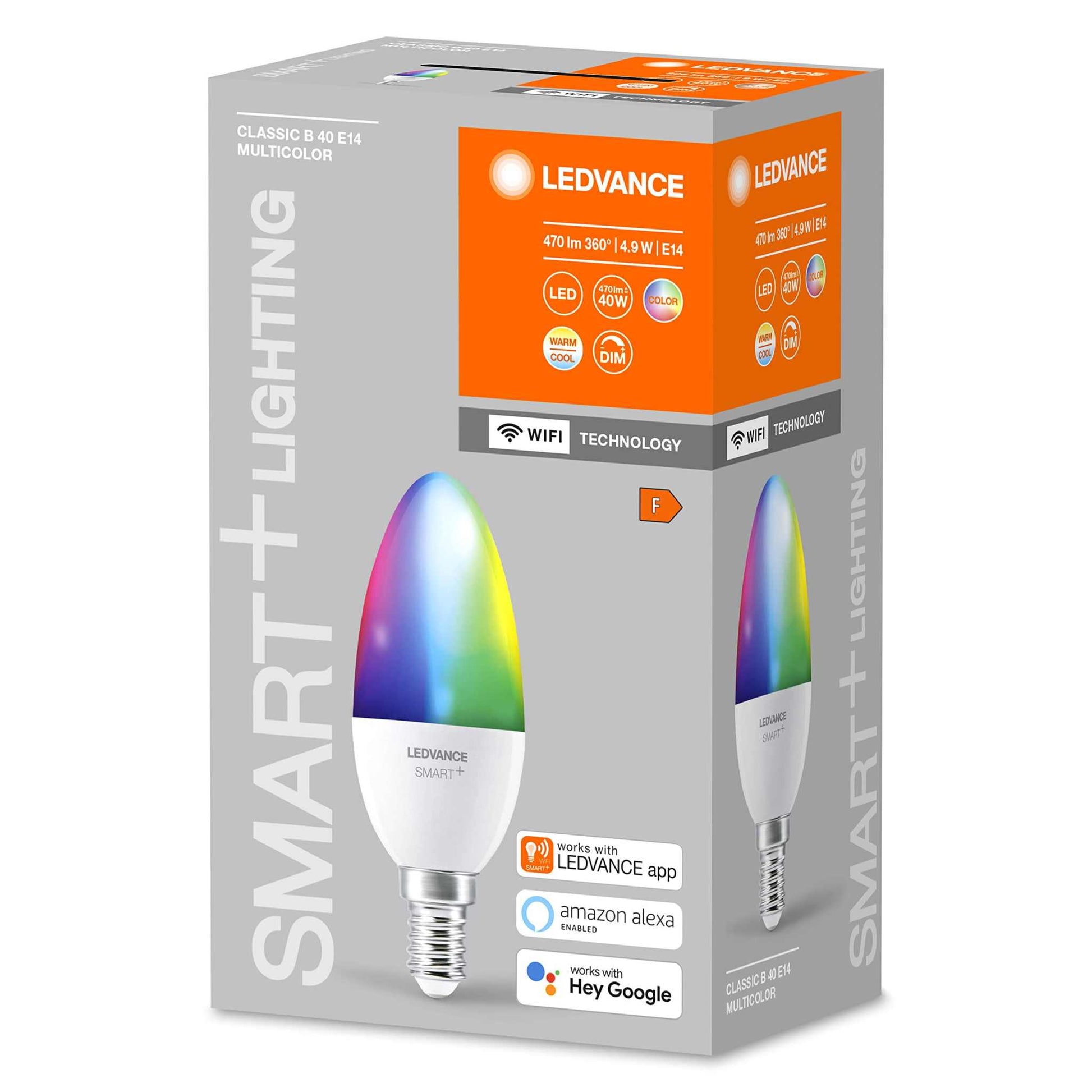 LEDVANCE Smart LEDLamp with WiFi Technology, Base: E14, Di mmable, Tunable White (2700-6500K), RGB Colors Changeable, Replaces Incandescent Lamps with 40 W, SMART+ WiFi Candle Multicolour, 1-Pack - Deluxe Electricals