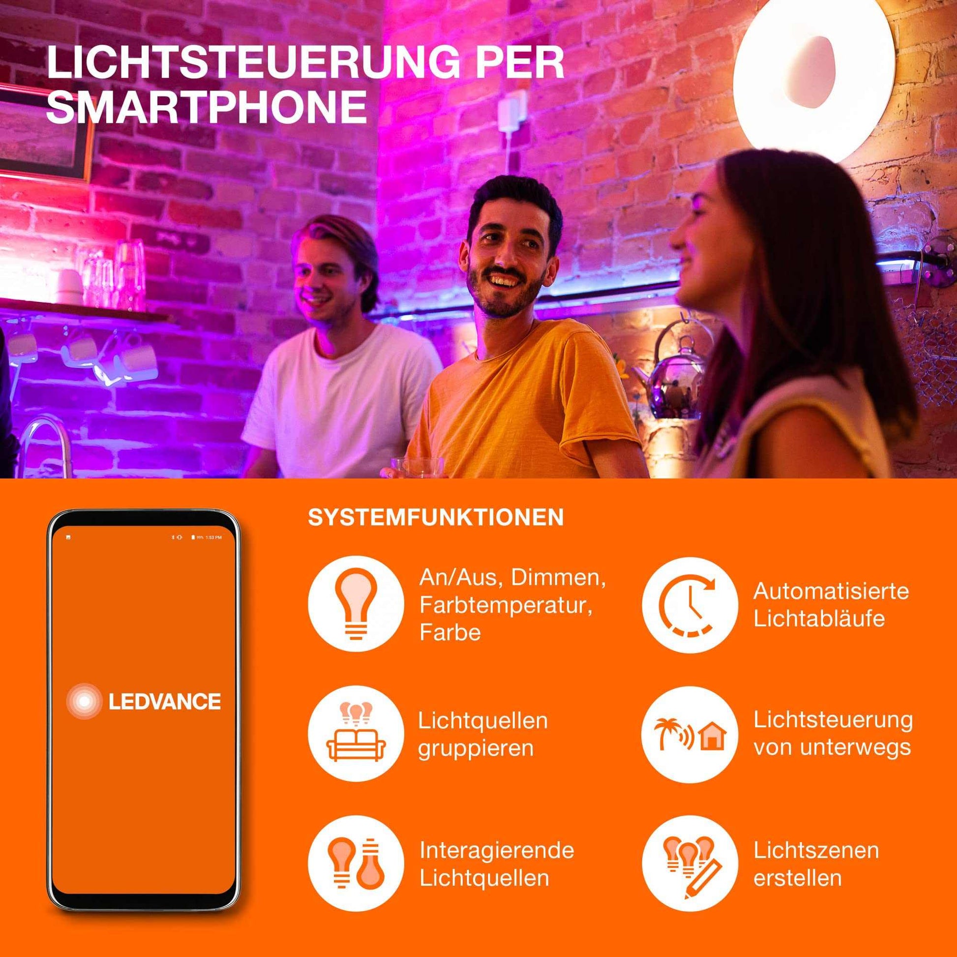 LEDVANCE Smart LEDLamp with WiFi Technology, Base: E14, Di mmable, Tunable White (2700-6500K), RGB Colors Changeable, Replaces Incandescent Lamps with 40 W, SMART+ WiFi Candle Multicolour, 1-Pack - Deluxe Electricals