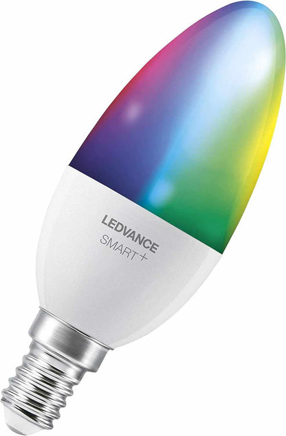 LEDVANCE Smart LEDLamp with WiFi Technology, Base: E14, Di mmable, Tunable White (2700-6500K), RGB Colors Changeable, Replaces Incandescent Lamps with 40 W, SMART+ WiFi Candle Multicolour, 1-Pack - Deluxe Electricals