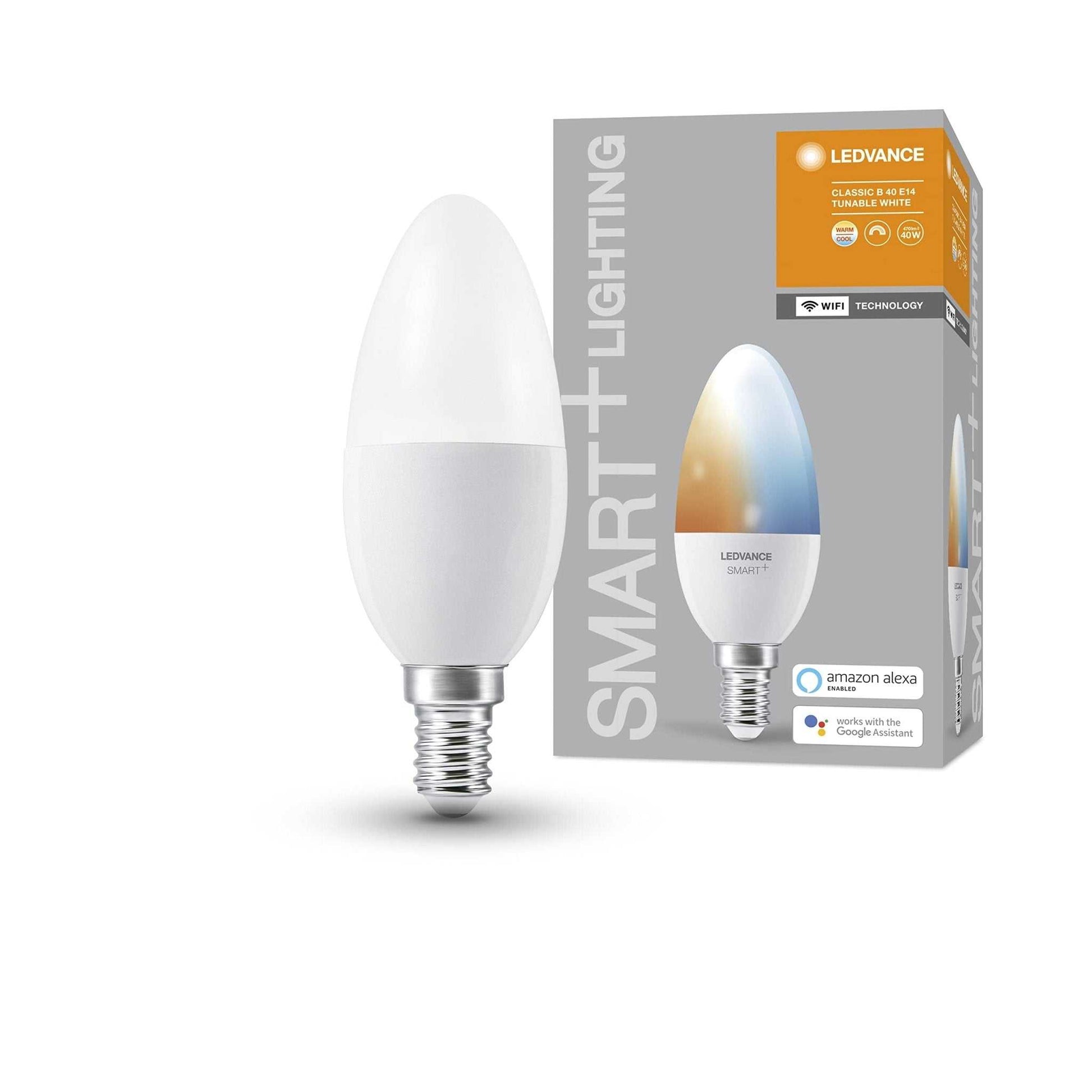 LEDVANCE Smart LEDLamp with WiFi Technology, Base: E14, Di mmable, Tunable White (2700-6500K), RGB Colors Changeable, Replaces Incandescent Lamps with 40 W, SMART+ WiFi Candle Multicolour, 1-Pack - Deluxe Electricals