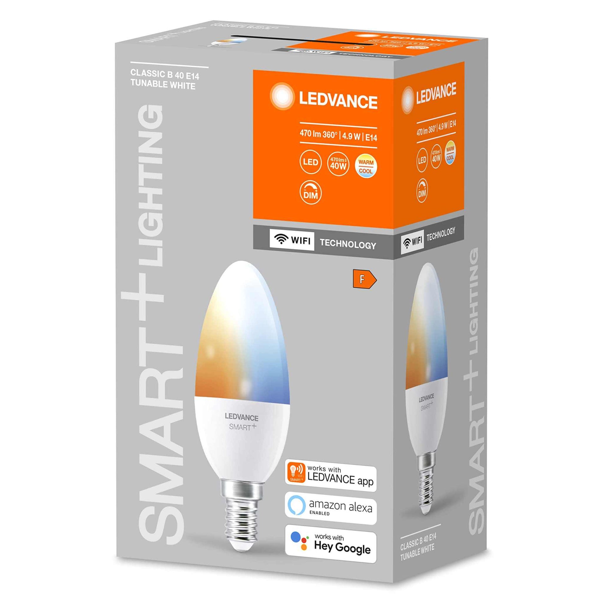 LEDVANCE Smart LEDLamp with WiFi Technology, Base: E14, Di mmable, Tunable White (2700-6500K), RGB Colors Changeable, Replaces Incandescent Lamps with 40 W, SMART+ WiFi Candle Multicolour, 1-Pack - Deluxe Electricals
