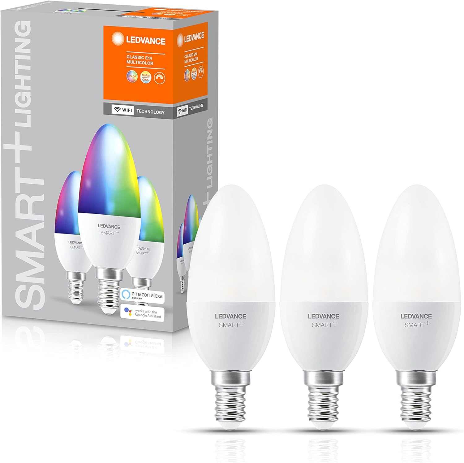 LEDVANCE Smart LEDLamp with WiFi Technology, Base: E14, Di mmable, Tunable White (2700-6500K), RGB Colors Changeable, Replaces Incandescent Lamps with 40 W, SMART+ WiFi Candle Multicolour, 1-Pack - Deluxe Electricals