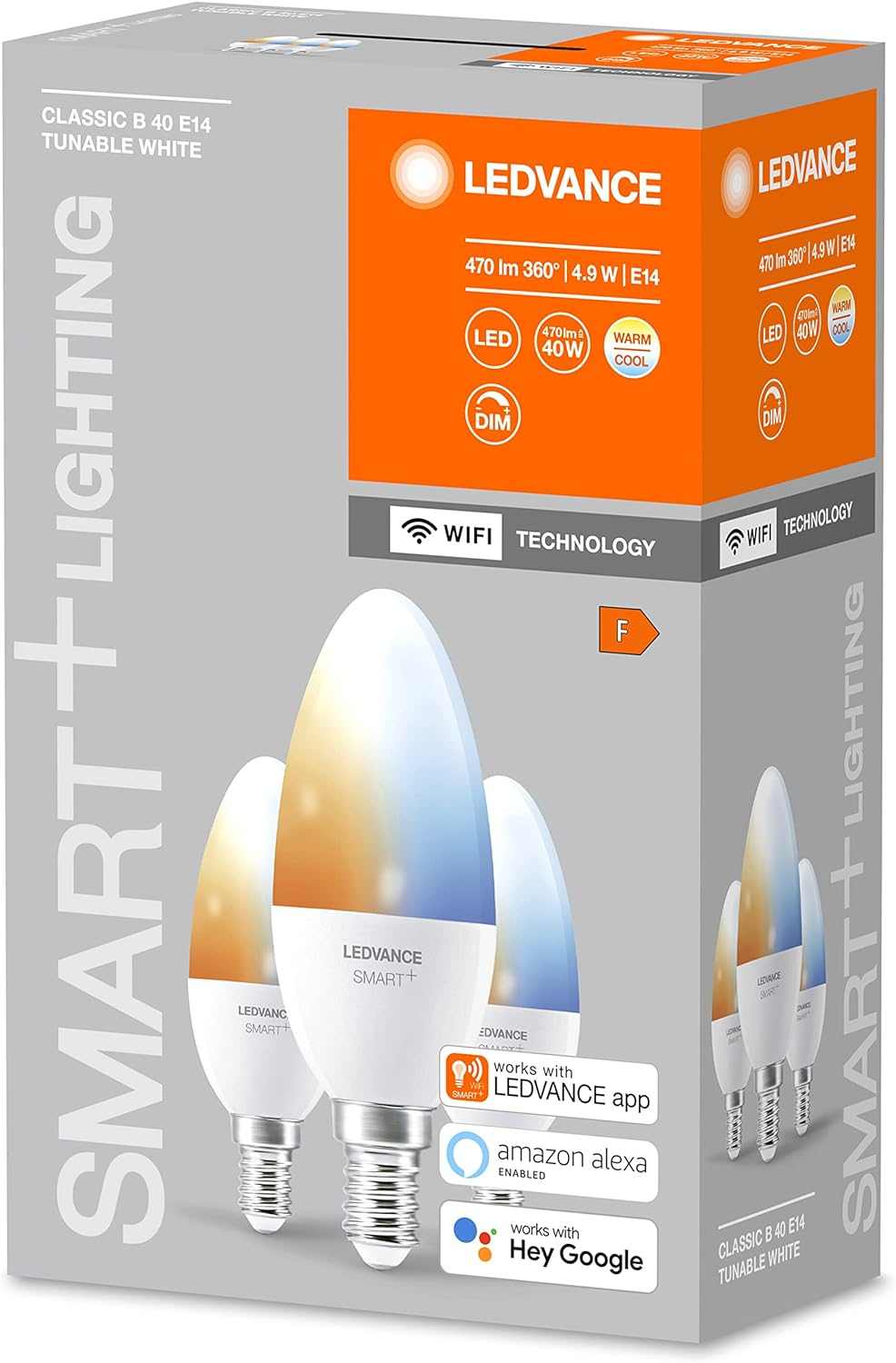 LEDVANCE Smart LEDLamp with WiFi Technology, Base: E14, Di mmable, Tunable White (2700-6500K), RGB Colors Changeable, Replaces Incandescent Lamps with 40 W, SMART+ WiFi Candle Multicolour, 1-Pack - Deluxe Electricals
