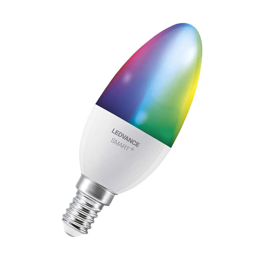 LEDVANCE Smart LEDLamp with WiFi Technology, Base: E14, Di mmable, Tunable White (2700-6500K), RGB Colors Changeable, Replaces Incandescent Lamps with 40 W, SMART+ WiFi Candle Multicolour, 1-Pack - Deluxe Electricals