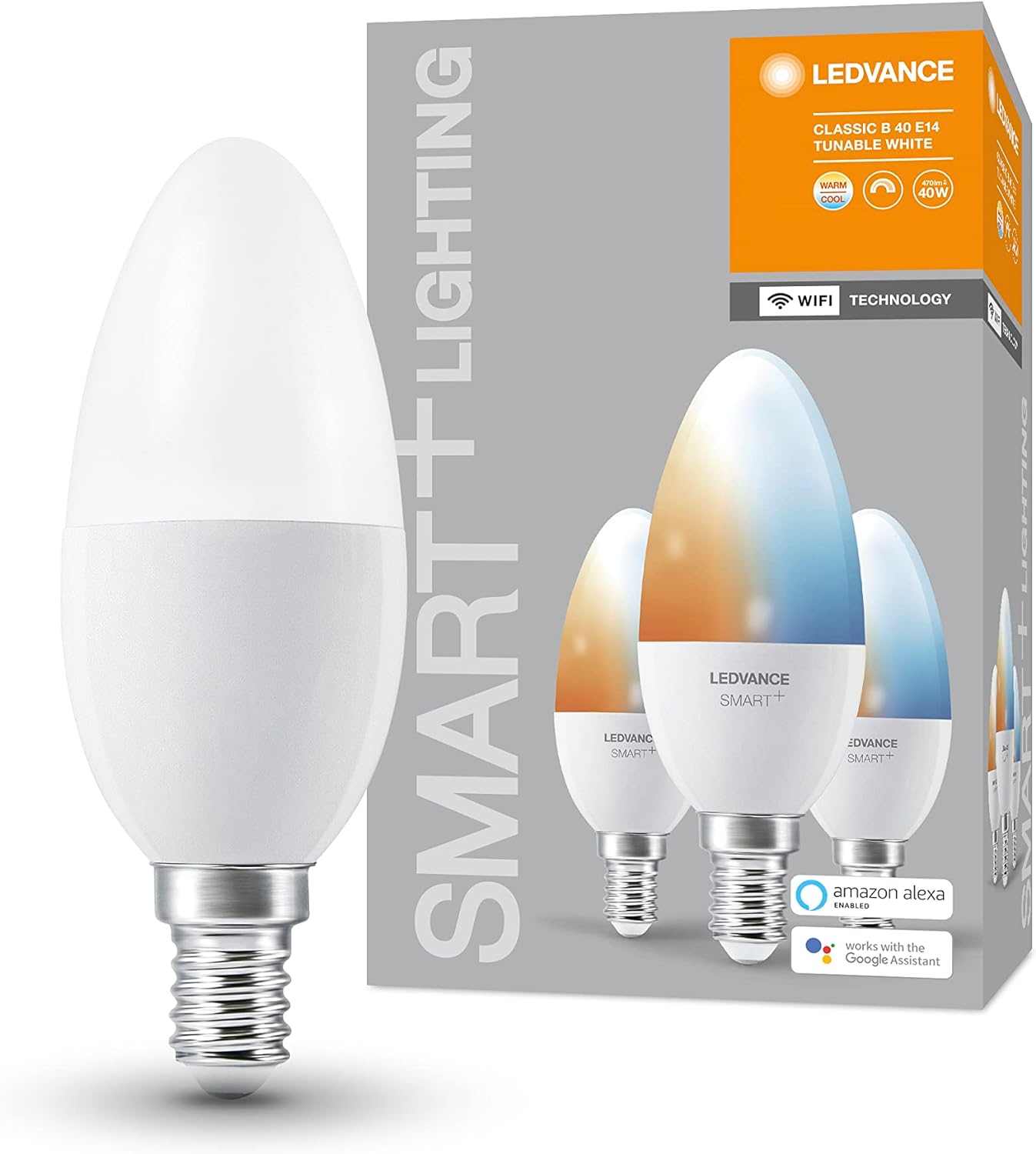 LEDVANCE Smart LEDLamp with WiFi Technology, Base: E14, Di mmable, Tunable White (2700-6500K), RGB Colors Changeable, Replaces Incandescent Lamps with 40 W, SMART+ WiFi Candle Multicolour, 1-Pack - Deluxe Electricals
