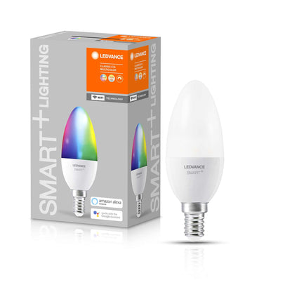 LEDVANCE Smart LEDLamp with WiFi Technology, Base: E14, Di mmable, Tunable White (2700-6500K), RGB Colors Changeable, Replaces Incandescent Lamps with 40 W, SMART+ WiFi Candle Multicolour, 1-Pack - Deluxe Electricals