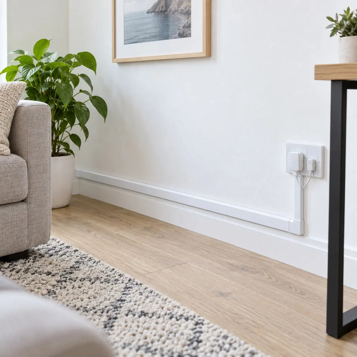 Deluxe 25x38mm PVC self-adhesive cable trunking installed along an interior wall
