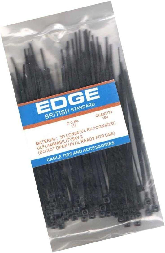 Edge British Standard Cable Zip Ties (Black) - 100 Pieces - Deluxe Electricals