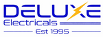 Logo of Deluxe Electricals with a blue and yellow design on a white background