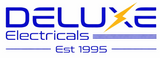 Logo of Deluxe Electricals with a blue and yellow design on a white background