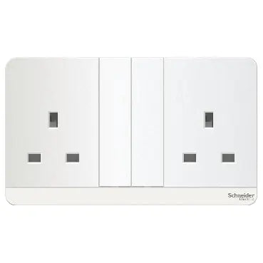 Schneider AvatarOn 13A 2-Gang LED Socket, White (E83T25N_WE) - official Schneider Electric alternate face-on studio angle