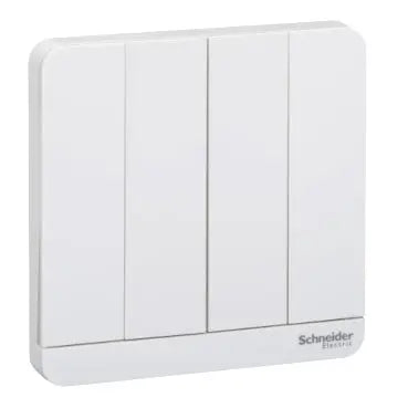 Schneider AvatarOn cover plate, 4-gang, White – colour/gang reference photo (cover plate, not this switch's own mechanism)
