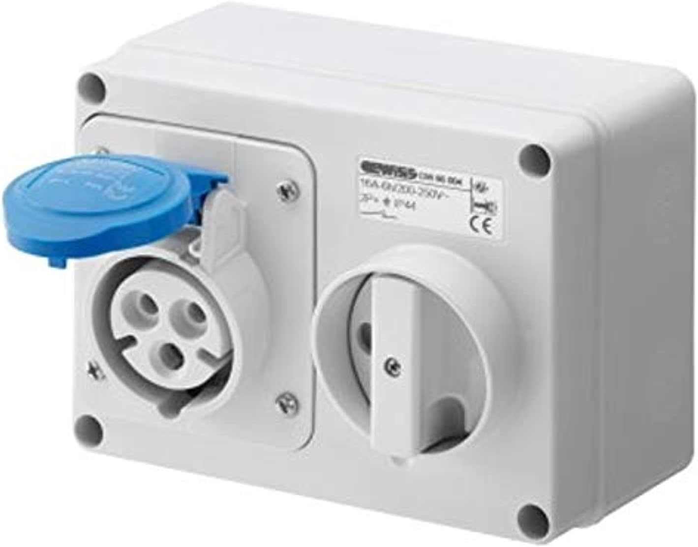 Gewiss GW66015 Horizontal Interlocked Socket Outlet, IP44, 6 Reference, 2P+E Pole, 200V-250V, 32 A, 50 Hz/60 Hz, Blue - Deluxe Electricals